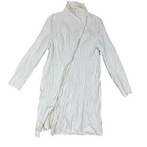 Eun Hwa Women's White Asymmetrical Button Mid-Length Coat Size L Crinkle